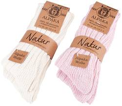 BRUBAKER 4 Paar Alpaka Socken aus 100% Alpakawolle - Wintersocken Set für Damen und Herren - Rosa Beige - Größe 39-42 von BRUBAKER