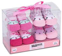 BRUBAKER 4 Paar Babysocken Mädchen 0-12 Monate - Katzen Pink/Rosa von BRUBAKER