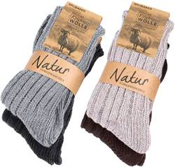 BRUBAKER 4 Paar Kaschmir-Socken für Damen und Herren - Warme Grobstrick Freizeitsocken in hoher Qualität 48% Schafwolle und 40% Cashmere Anteil - Größe 35-38 - Mehrfarbig von BRUBAKER