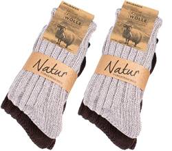 BRUBAKER 4 Paar Kaschmir-Socken für Damen und Herren - Warme Grobstrick Freizeitsocken in hoher Qualität 48% Schafwolle und 40% Cashmere Anteil - Größe 35-38 - Natur Braun von BRUBAKER