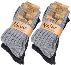 BRUBAKER 4 Paar Kaschmir-Socken für Damen und Herren - Warme Grobstrick Freizeitsocken in hoher Qualität 48% Schafwolle und 40% Cashmere Anteil - Größe 39-42 - Grau Anthrazit von BRUBAKER