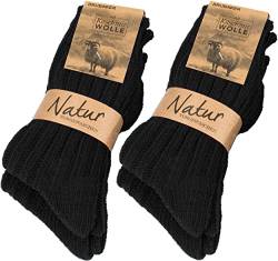 BRUBAKER 4 Paar Kaschmir-Socken für Damen und Herren - Warme Grobstrick Freizeitsocken in hoher Qualität 48% Schafwolle und 40% Cashmere Anteil - Größe 43-46 - Schwarz von BRUBAKER