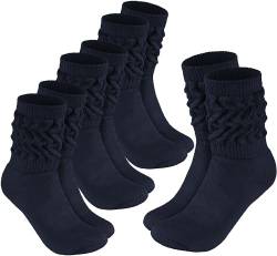 BRUBAKER 4 Paar Slouch Socken - Damen Schoppersocken für Fitness, Yoga, Workout, Gymnastik und Wellness - Knit Sportsocken für Frauen - Marine Navy Blau Größe 39-42 von BRUBAKER