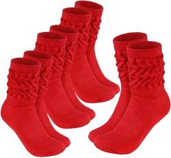BRUBAKER 4 Paar Slouch Socken - Damen Schoppersocken für Fitness, Yoga, Workout, Gymnastik und Wellness - Knit Sportsocken für Frauen - Rot Größe 35-38 von BRUBAKER