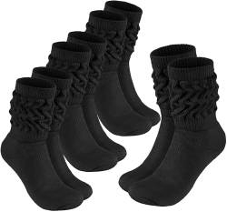 BRUBAKER 4 Paar Slouch Socken - Damen Schoppersocken für Fitness, Yoga, Workout, Gymnastik und Wellness - Knit Sportsocken für Frauen - Schwarz Größe 35-38 von BRUBAKER