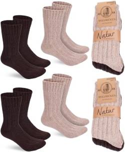 BRUBAKER 4 Paar Wollsocken - Warme Wintersocken für Damen und Herren - Flauschiges Thermosocken Set mit Schafwolle - Winter Socken - Braun und Beige - Größe 43-46 von BRUBAKER