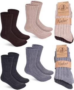 BRUBAKER 4 Paar Wollsocken - Warme Wintersocken für Damen und Herren - Flauschiges Thermosocken Set mit Schafwolle - Winter Socken - Grau, Braun, Beige und Anthrazit - Größe 39-42 von BRUBAKER