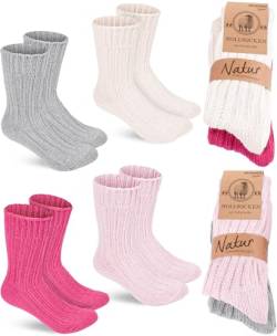 BRUBAKER 4 Paar Wollsocken - Warme Wintersocken für Damen und Herren - Flauschiges Thermosocken Set mit Schafwolle - Winter Socken - Rosa, Beige, Grau und Pink - Größe 39-42 von BRUBAKER