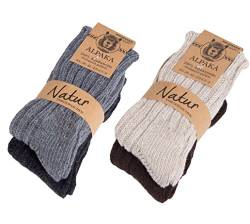 BRUBAKER 4 Paar dicke flauschige warme Alpaka Socken 100% Alpaka 39-42 von BRUBAKER