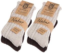 BRUBAKER 4 Paar dicke flauschige warme Alpaka Socken Brauntöne 100% Alpaka 43-46 von BRUBAKER