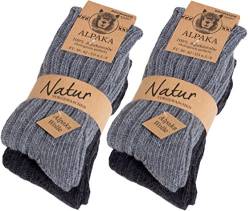 BRUBAKER 4 Paar dicke flauschige warme Alpaka Socken Grautöne 100% Alpaka 35-38 von BRUBAKER