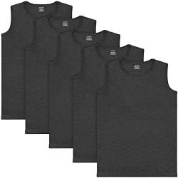 BRUBAKER 5er Pack Herren Muskelshirt Tank Top Unterhemd - Rundhals Ausschnitt - aus hochwertiger Baumwolle (glatt) - Extra Lang - Nahtlos - Anthrazit - Größe M von BRUBAKER