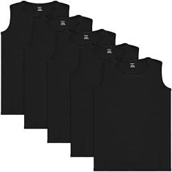 BRUBAKER 5er Pack Herren Muskelshirt Tank Top Unterhemd - Rundhals Ausschnitt - aus hochwertiger Baumwolle (glatt) - Extra Lang - Nahtlos - Schwarz - Größe M von BRUBAKER