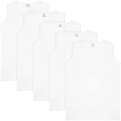 BRUBAKER 5er Pack Herren Muskelshirt Tank Top Unterhemd - Rundhals Ausschnitt - aus hochwertiger Baumwolle (glatt) - Extra Lang - Nahtlos - Weiß - Größe S von BRUBAKER