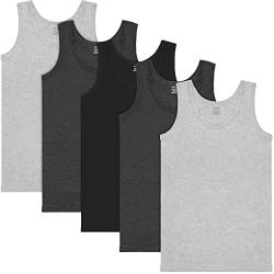 BRUBAKER 5er Pack Herren Tank Top Classic Unterhemd - aus hochwertiger Baumwolle (glatt) - Extra Lang - Nahtlos - 1x Schwarz, 2X Anthrazit, 2X Hellgrau - Größe L von BRUBAKER