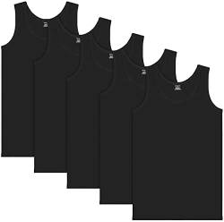 BRUBAKER 5er Pack Herren Tank Top Classic Unterhemd - aus hochwertiger Baumwolle (glatt) - Extra Lang - Nahtlos - Schwarz - Größe L von BRUBAKER