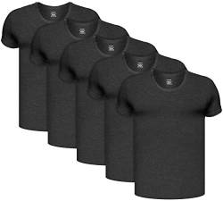 BRUBAKER 5er Pack Herren Unterhemd mit Rundhals Ausschnitt - Kurzarm T-Shirt - aus hochwertiger Baumwolle (glatt) - Extra Lang - ohne Seitennaht - Anthrazit - Größe S von BRUBAKER
