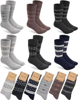 BRUBAKER 6 Paar Norweger Wintersocken - Unisex Thermosocken für Damen und Herren - Norwegersocken extra warm und weich - Socken mit Innenfrottee - Farbmix Grau, Blau und Braun - Größe 43-46 von BRUBAKER