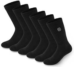 BRUBAKER 6 Paar Tennissocken für Herren und Damen - Lange Sportsocken aus Baumwolle und Polyester - Crew Socks Baumwollsocken Set - Unisex Fitness Socken - Schwarz - Größe 43-46 von BRUBAKER