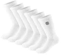 BRUBAKER 6 Paar Tennissocken für Herren und Damen - Lange Sportsocken aus Baumwolle und Polyester - Crew Socks Baumwollsocken Set - Unisex Fitness Socken - Weiß - Größe 39-42 von BRUBAKER