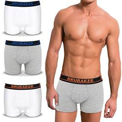 BRUBAKER Herren Retro Boxershorts - 4er Pack Retroshorts - Hipster Boxer Unterhose mit Bund Bequem & Atmungsaktiv ohne Eingriff - Männer Unterwäsche aus Baumwolle - Grau & Weiß Größe L von BRUBAKER