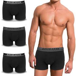 BRUBAKER Herren Retro Boxershorts - 4er Pack Retroshorts - Hipster Boxer Unterhose mit Bund Bequem & Atmungsaktiv ohne Eingriff - Männer Unterwäsche aus Baumwolle - Schwarz Größe L von BRUBAKER