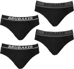 BRUBAKER Herren Slip 4er Pack - Männer Komfort Unterhosen mit elastischem Bund - Stretch Unifarben Unterwäsche aus Baumwolle und Lycra® - Schwarz Größe XL von BRUBAKER