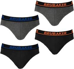 BRUBAKER Herren Slip 4er Pack - Männer Komfort Unterhosen mit elastischem Bund - Stretch Unifarben Unterwäsche aus Baumwolle und Lycra® - Schwarz & Anthrazit Größe L von BRUBAKER