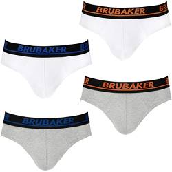 BRUBAKER Herren Slip 4er Pack - Männer Komfort Unterhosen mit elastischem Bund - Stretch Unifarben Unterwäsche aus Baumwolle und Lycra® - Weiß & Grau Größe XL von BRUBAKER