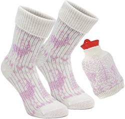 BRUBAKER Kuschel Geschenkset Warme Füße Damen Norweger Socken mit Wärmflasche Rot - Kuschelsocken Set für Frauen - Rosa von BRUBAKER