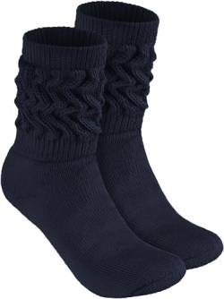 BRUBAKER Slouch Socken - Damen Schoppersocken für Fitness, Yoga, Workout, Gymnastik und Wellness - 1 Paar Knit Sportsocken für Frauen - Marine Navy Blau Größe 35-38 von BRUBAKER