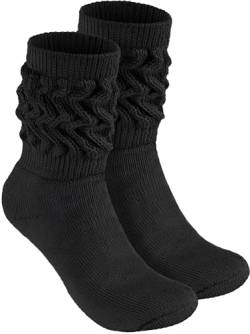 BRUBAKER Slouch Socken - Damen Schoppersocken für Fitness, Yoga, Workout, Gymnastik und Wellness - 1 Paar Knit Sportsocken für Frauen - Schwarz Größe 35-38 von BRUBAKER