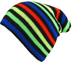 BRUBAKER Unisex Winter Beanie Mütze Strick mit bunten Streifen Schwarz Neon von BRUBAKER