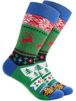 BRUBAKER Weihnachtssocken für Damen und Herren - Weihnachtsmuster Rentiere Grün - Baumwolle Socken Weihnachten - Größe 35-40 von BRUBAKER