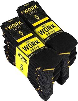 Brubaker 10 Paar Herren Arbeitssocken - Work Socken für optimalen Halt auf der Arbeit - Robuste Funktionssocken aus Baumwolle - Verstärkter Fersen und Zehenbereich - Schwarz Gelb - Größe 39-42 von BRUBAKER