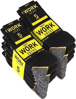 Brubaker 10 Paar Herren Arbeitssocken - Work Socken für optimalen Halt auf der Arbeit - Robuste Funktionssocken aus Baumwolle - Verstärkter Fersen und Zehenbereich - Schwarz Grau Gelb - Größe 39-42 von BRUBAKER