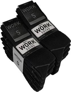 Brubaker 10 Paar Herren Arbeitssocken - Work Socken für optimalen Halt auf der Arbeit - Robuste Funktionssocken aus Baumwolle - Verstärkter Fersen und Zehenbereich - Schwarz - Größe 39-42 von BRUBAKER