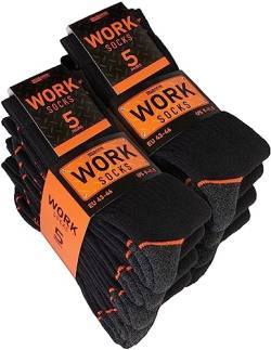 Brubaker 10 Paar Herren Arbeitssocken - Work Socken für optimalen Halt auf der Arbeit - Robuste Funktionssocken aus Baumwolle - Verstärkter Fersen und Zehenbereich - Schwarz Orange - Größe 39-42 von BRUBAKER