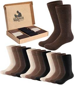 Brubaker 10 Paar Herrensocken in Geschenkbox - Komfort & Business Herren Socken - Großes Socken-Set - Feine und weiche Baumwollsocken - Farbmix Schwarz, Braun und Beige - Größe 39-42 von BRUBAKER