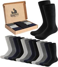 Brubaker 10 Paar Herrensocken in Geschenkbox - Komfort & Business Herren Socken - Großes Socken-Set - Feine und weiche Baumwollsocken - Farbmix Schwarz, Grau und Dunkelblau - Größe 35-38 von BRUBAKER