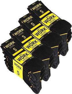 Brubaker 20 Paar Herren Arbeitssocken - Work Socken für optimalen Halt auf der Arbeit - Robuste Funktionssocken aus Baumwolle - Verstärkter Fersen und Zehenbereich - Schwarz Gelb - Größe 47-50 von BRUBAKER