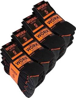 Brubaker 20 Paar Herren Arbeitssocken - Work Socken für optimalen Halt auf der Arbeit - Robuste Funktionssocken aus Baumwolle - Verstärkter Fersen und Zehenbereich - Schwarz Orange - Größe 43-46 von BRUBAKER