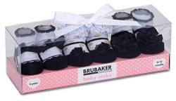 Brubaker 3 Paar Babysocken Mädchen 0-12 Monate - festliche Socken Schwarz/Weiß von BRUBAKER