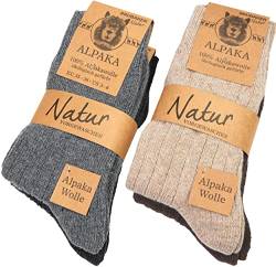 Brubaker 4 Paar Alpaka Socken aus 100% Alpakawolle - Warme Feinstrick Wintersocken für Herren und Damen - 4er Set hohe Unisex Wollsocken für Männer und Frauen - Grau Beige Braun Gr. 47-50 von BRUBAKER