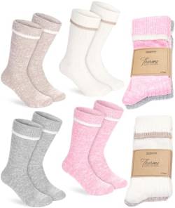 Brubaker 4 Paar Damen Socken - Sehr weich, gemütlich, flauschig und atmungsaktiv - Premium Stiefelsocken für Frauen - Thermo Wollsocken Strümpfe - Thermosocken für Winter - Rosa Beige Grau von BRUBAKER