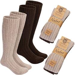 Brubaker 4 Paar wadenlange Alpaka Socken aus 100% Alpakawolle - Warme extra lange Wintersocken für Herren und Damen - 4er Set Unisex Wollsocken für Männer und Frauen - Beige Braun - 47-50 von BRUBAKER