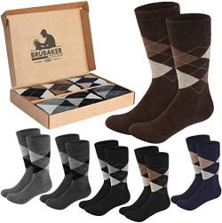 Brubaker 6 Paar Socken mit Rautenmuster - Herrensocken mit Argyle Karo Muster in Geschenkbox - Herren Komfortsocken - weich und atmungsaktiv - Farbmix Grau/Braun - Größe 35-38 von BRUBAKER