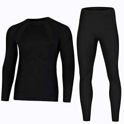 BRUBECK Set Funktionshose lang + Langarmshirt atmungsaktiv Herren I Funktionsunterwäsche Herbst | Longsleeve Radfahren | Sporthose Laufen I Gr. XL | 04.Dry, NA- Schwarz I LS10180 + LE10160 von BRUBECK