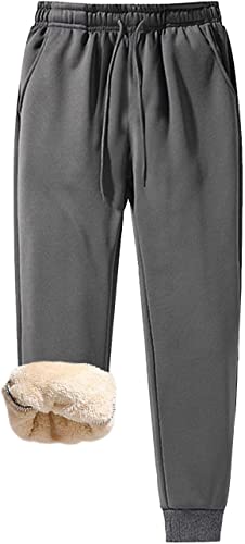 BRUGUI Herren Hose Warme Jogginghose Winter Fleece Sweatpants Sherpa Gefüttert Hosen Mit Taschen Herren Sweathose Elastische Freizeithose Thermo Mode Plus Fleece dick (Color : Gray, Size : L) von BRUGUI