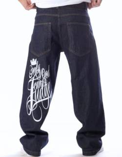 BSAT Baggy Jeans Herren & Jungen Only God Can Judge Me in Einer legendären Hip Hop Schriftart geschrieben, Lockerer Sitz, 5 Taschen, Gürtelschlaufen, Classic Urban 90‘s Jeans, Herren Jeanshose W28 von BSAT